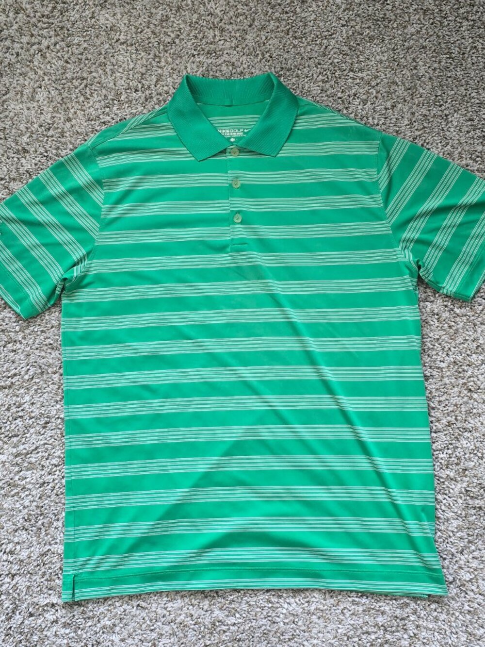 Men’s Nike Dri-FIT Green Striped Golf Polo Shirt – Large